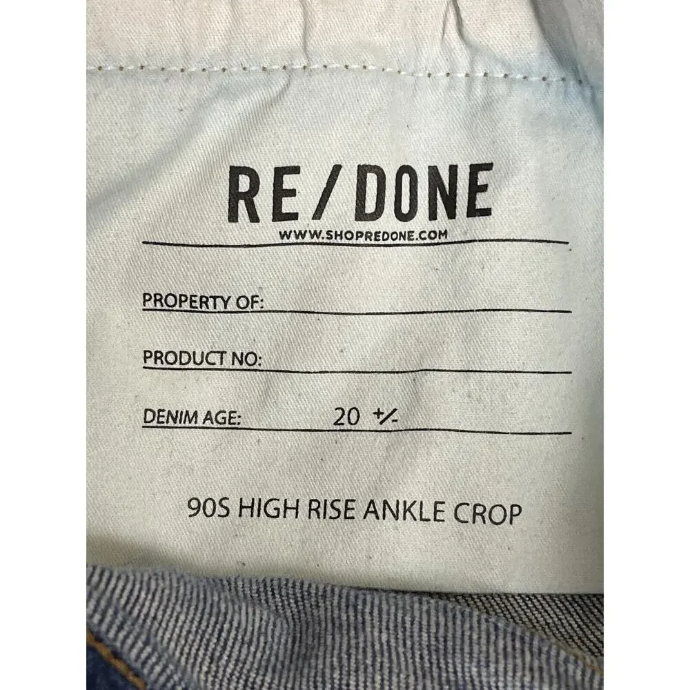 RE/DONE Jeans Womens 28 Blue 90s‎ High Rise Ankle Crop Button Fly Stretch Denim